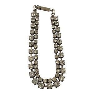Vintage Double Row Rhinestone Tennis Bracelet Silver Tone 2 Strand 7.25"